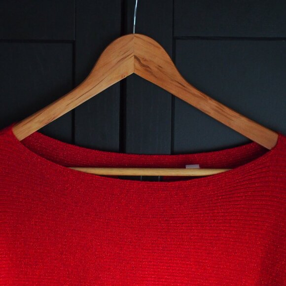 Tahari | Gorgeous Red Metallic Sparkly, Fine Rib, 3/4 Dolman Sleeve Sweater - Picture 3 of 5